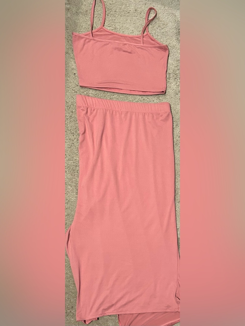 Classic Pink Two-Piece Skirt Set with Slim Crop Cami